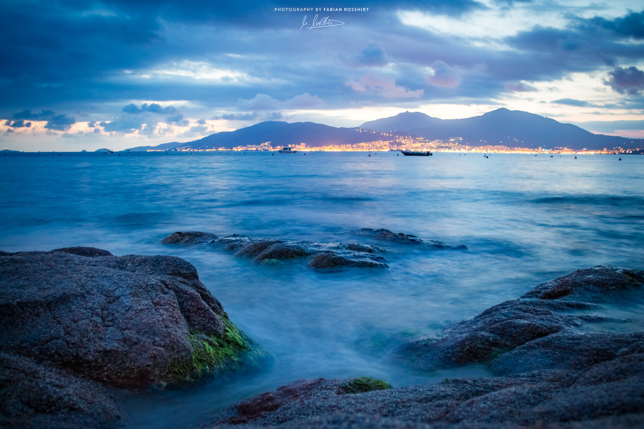 Porticcio, Corsica, Meer, Sea, France, Sunset, Colors, Sonnenuntergang, BLUE SEA (Photography Wallpaper HD Wandbild Wandbilder Hintergrundbild Background)