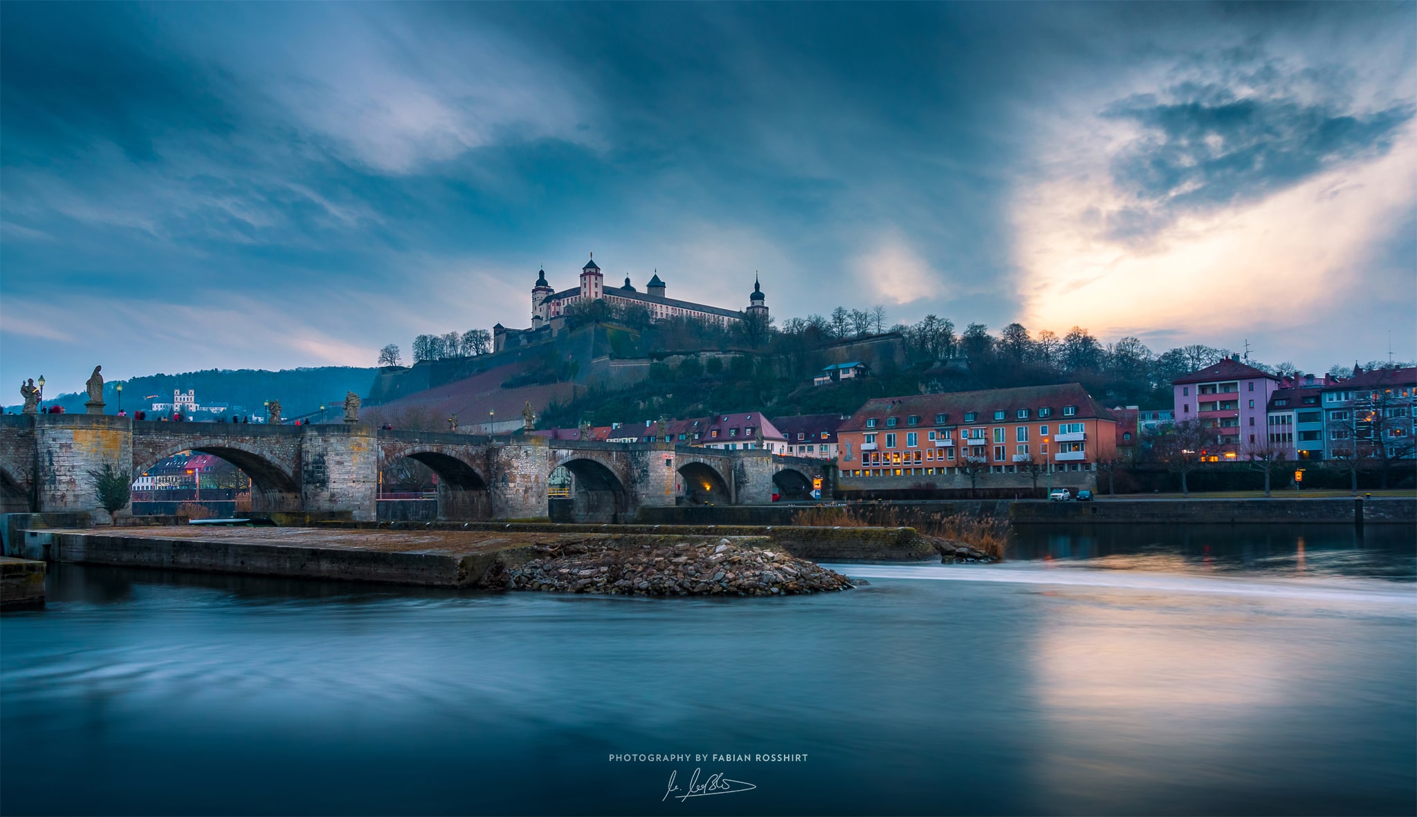 Festung Marienberg, Alte Mainbrücke, Himmel, Sky, Fluss, BLUE HOPE (Würzburg Wallpaper HD Wandbild Wandbilder Hintergrundbild Background)