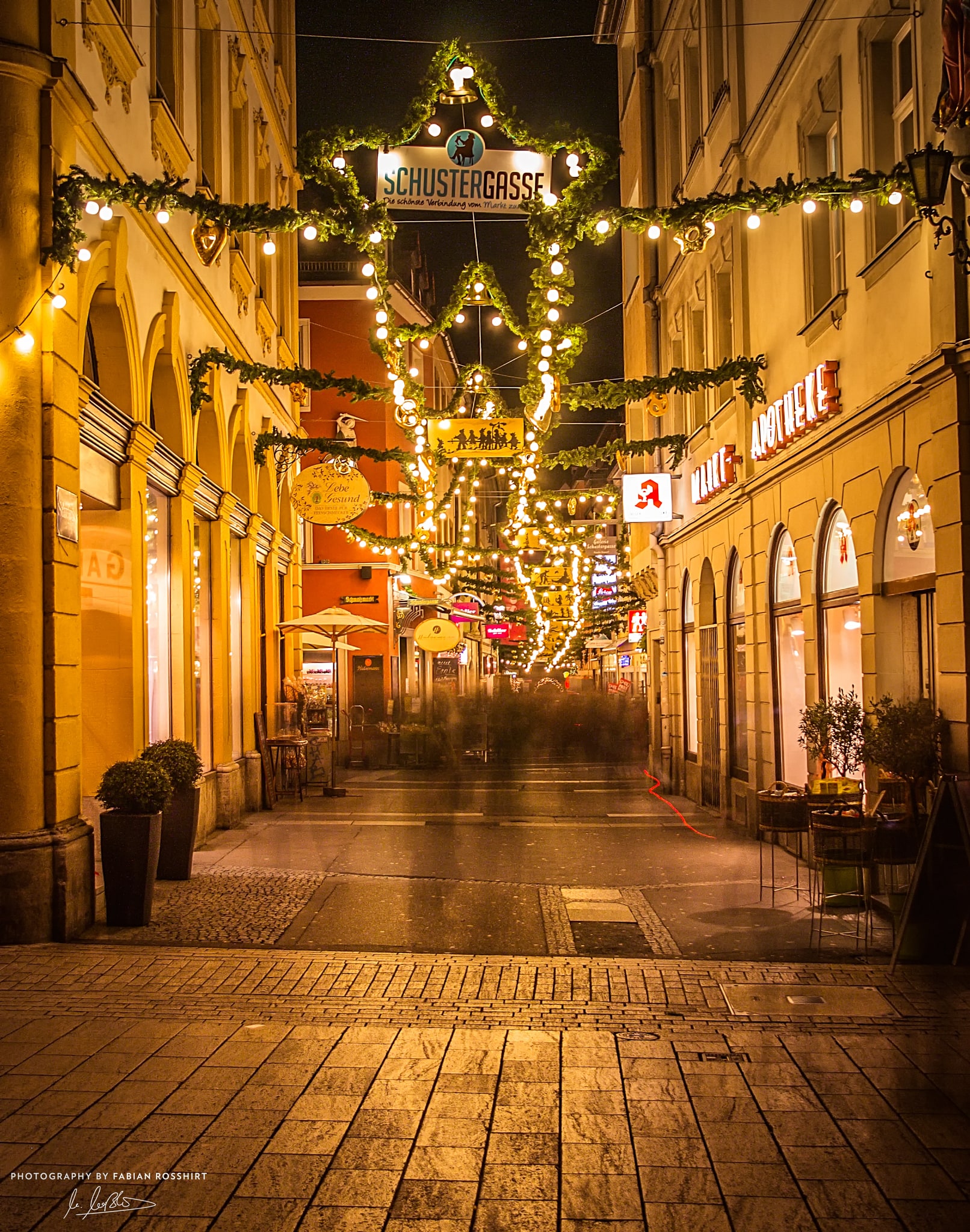 Schustergasse, Lichter, Weihnachten, Weihnachtsmarkt, Beleuchtet, Gold (Würzburg Wallpaper HD Wandbild Wandbilder Hintergrundbild Background)