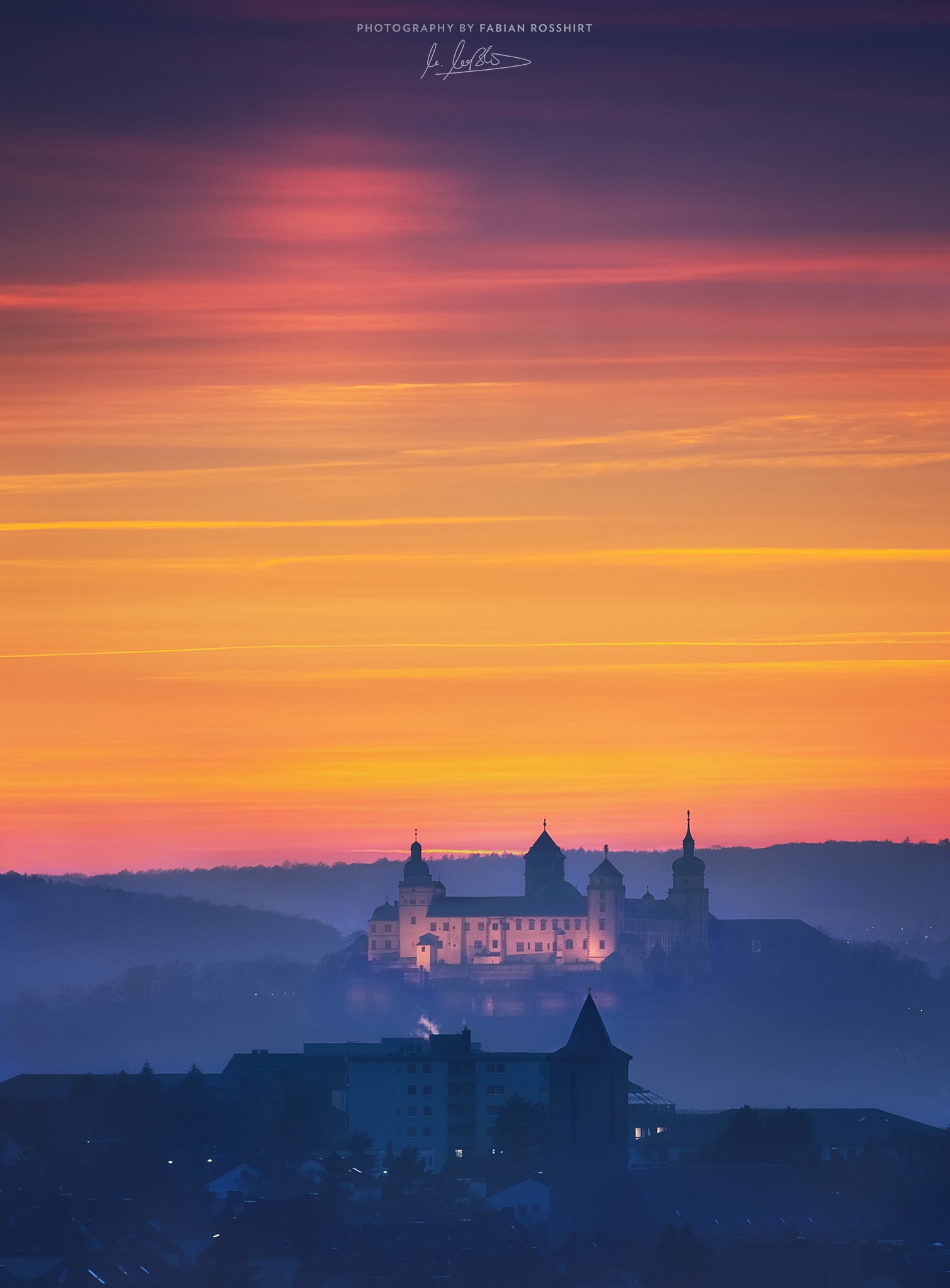 Festung Marienberg, Schloss, Burg, Wolken, Nebel, Abend, Sonnenuntergang, Sunset, RAINBOW CASTLE (Würzburg Wallpaper HD Wandbild Wandbilder Hintergrundbild Background)
